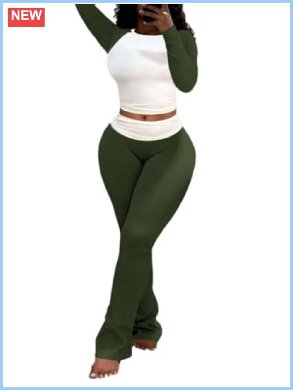 Women's 2 Piece Lounge Set Long Sleeve Top & Foldover Waist Pants